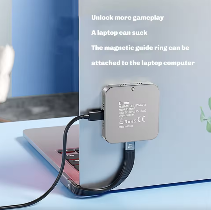 Blueendless M. 2 estaciones de acoplamiento magnéticas, caja de unidad de estado sólido NVMe, convertidor de laptop de carga rápida HDMI de alta definición tipo-c3.2