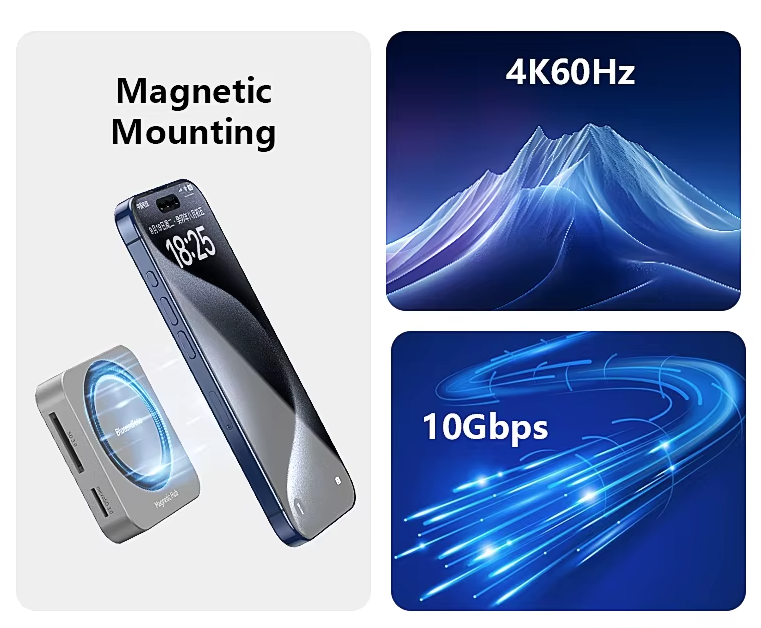 Blueendless M. 2 estaciones de acoplamiento magnéticas, caja de unidad de estado sólido NVMe, convertidor de laptop de carga rápida HDMI de alta definición tipo-c3.2