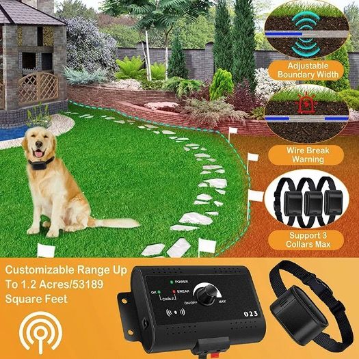 Valla Eléctrica para Mascotas Cerca Invisible para Perros con Rango Ajustable y Entrenamiento Canino Seguro