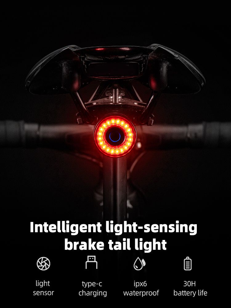 ROCKBROS Q3 Luz Trasera de Bicicleta con Sensor de Freno Inteligente IPX6 Impermeable para Seguridad en MTB y Ciclismo de Ruta