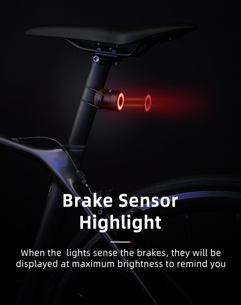 ROCKBROS Q3 Luz Trasera de Bicicleta con Sensor de Freno Inteligente IPX6 Impermeable para Seguridad en MTB y Ciclismo de Ruta