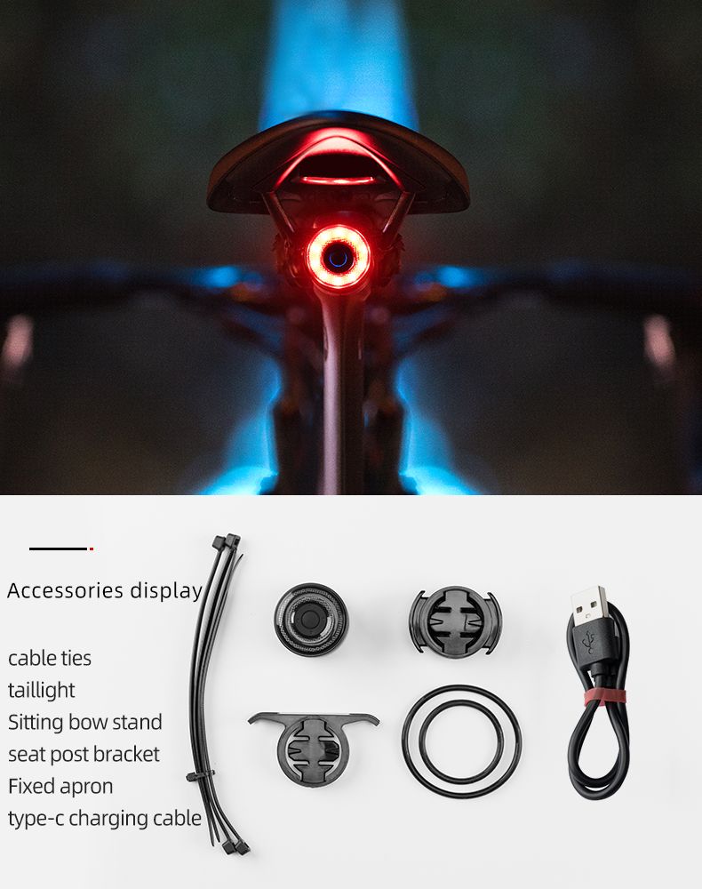 ROCKBROS Q3 Luz Trasera de Bicicleta con Sensor de Freno Inteligente IPX6 Impermeable para Seguridad en MTB y Ciclismo de Ruta