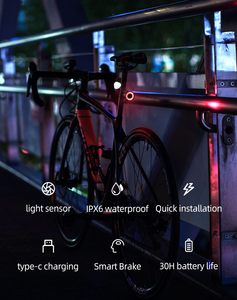 ROCKBROS Q3 Luz Trasera de Bicicleta con Sensor de Freno Inteligente IPX6 Impermeable para Seguridad en MTB y Ciclismo de Ruta