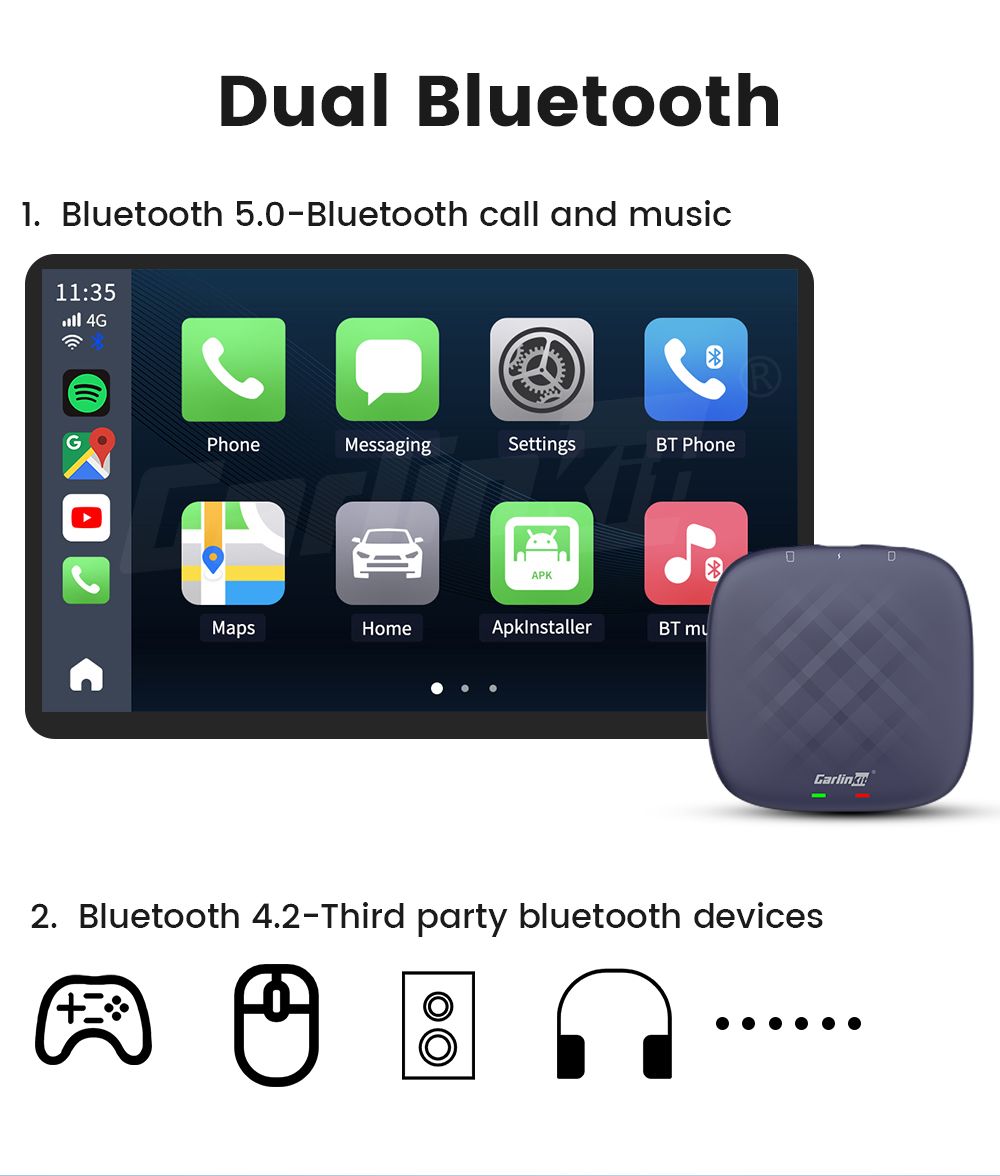 CarlinKit CarPlay Ai Box QCM6125 Android 13 Multitarea fluida con transmisión de CarPlay instalada de fábrica