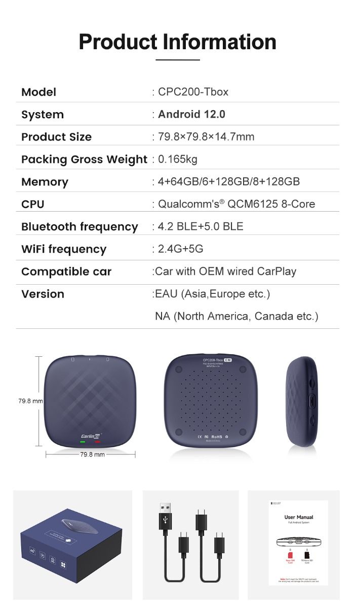 CarlinKit CarPlay Ai Box QCM6125 Android 13 Multitarea fluida con transmisión de CarPlay instalada de fábrica