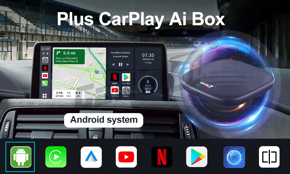 CarlinKit CarPlay Ai Box QCM6125 Android 13 Multitarea fluida con transmisión de CarPlay instalada de fábrica