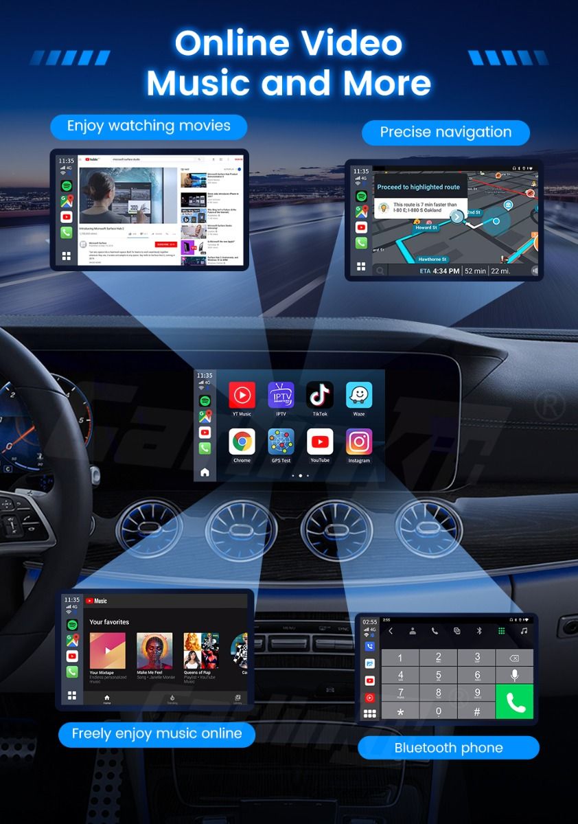 CarlinKit CarPlay Ai Box QCM6125 Android 13 Multitarea fluida con transmisión de CarPlay instalada de fábrica