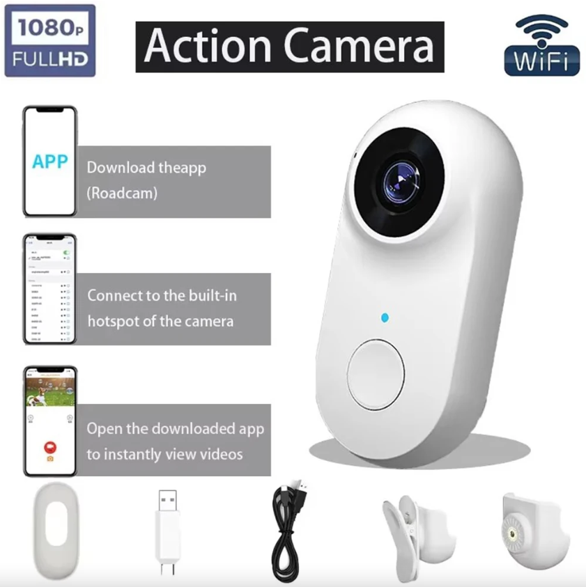 Cámara de pulgar WiFi HD Grabador deportivo Cámara deportiva Videograbadora para moto Cámara para mascotas