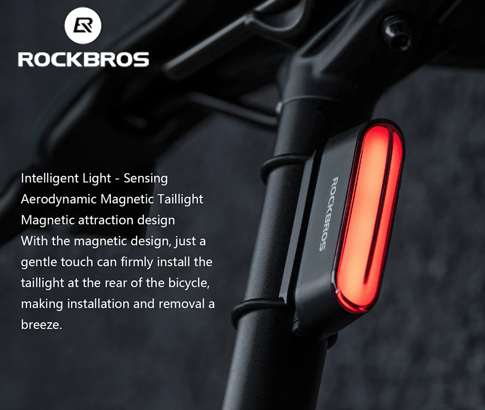 ROCKBROS Luz Trasera Bicicleta Magnética IPX6 Impermeable, Sensor Inteligente 7 Modos, Seguridad Nocturna MTB/Urbana