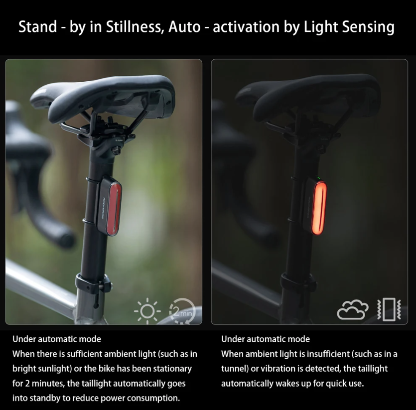 ROCKBROS Luz Trasera Bicicleta Magnética IPX6 Impermeable, Sensor Inteligente 7 Modos, Seguridad Nocturna MTB/Urbana
