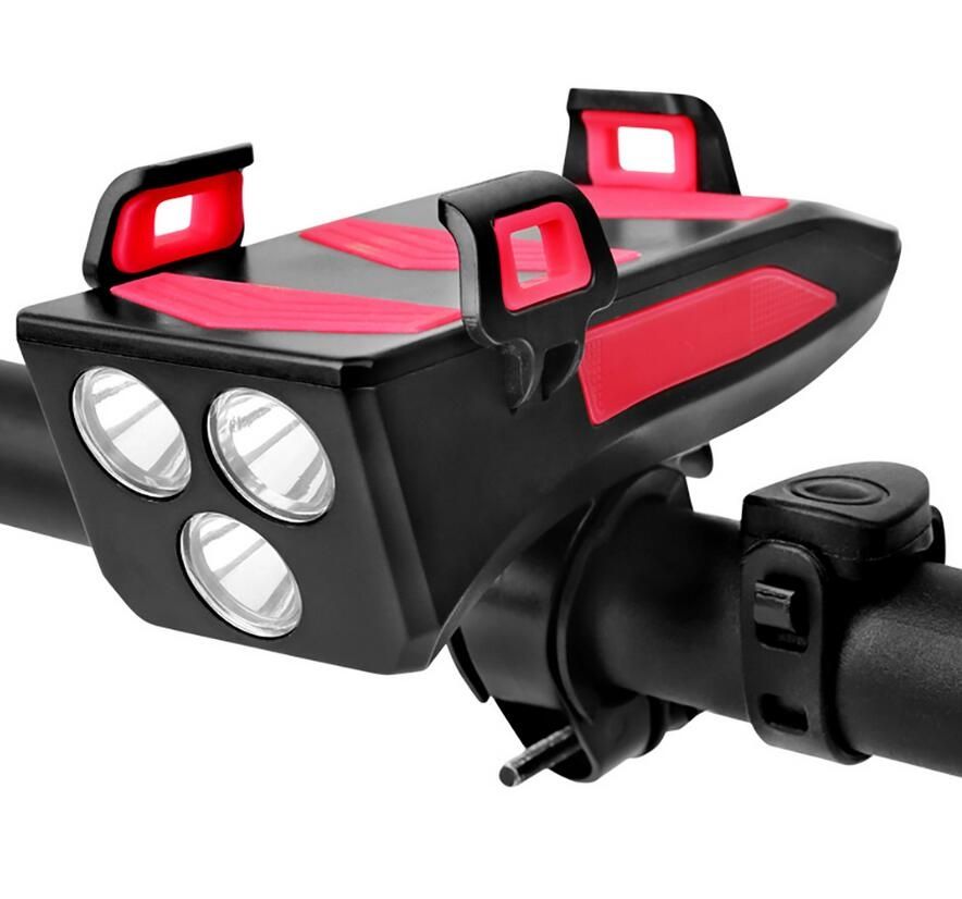 Mejora el ciclismo con la luz de bicicleta multifuncional 4 en 1 de 800 lúmenes, linterna, bocina, soporte para teléfono y banco de energía
