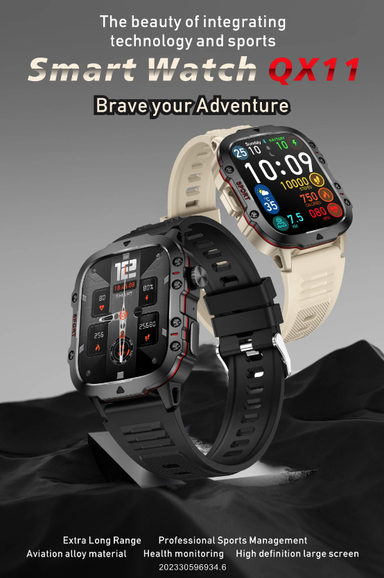 QX11 Reloj Inteligente para Hombre IP68 5ATM Rastreador de Fitness y Monitor de Salud para Deportes al Aire Libre con Llamada Bluetooth de 1.96" Smartwatch