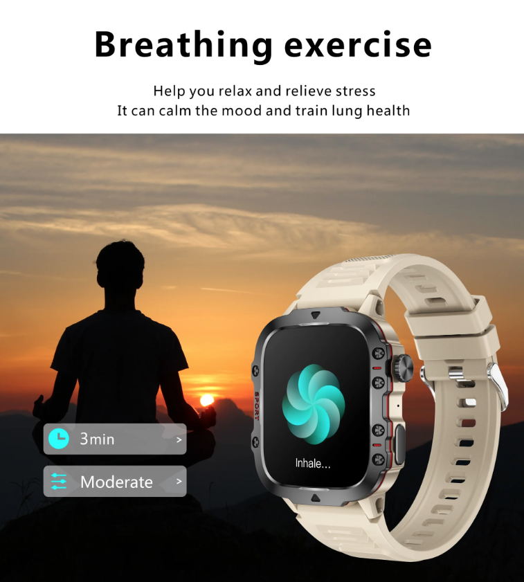 QX11 Reloj Inteligente para Hombre IP68 5ATM Rastreador de Fitness y Monitor de Salud para Deportes al Aire Libre con Llamada Bluetooth de 1.96" Smartwatch