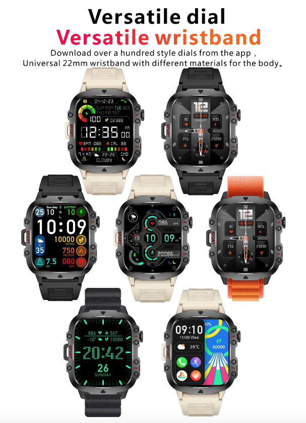 QX11 Reloj Inteligente para Hombre IP68 5ATM Rastreador de Fitness y Monitor de Salud para Deportes al Aire Libre con Llamada Bluetooth de 1.96" Smartwatch