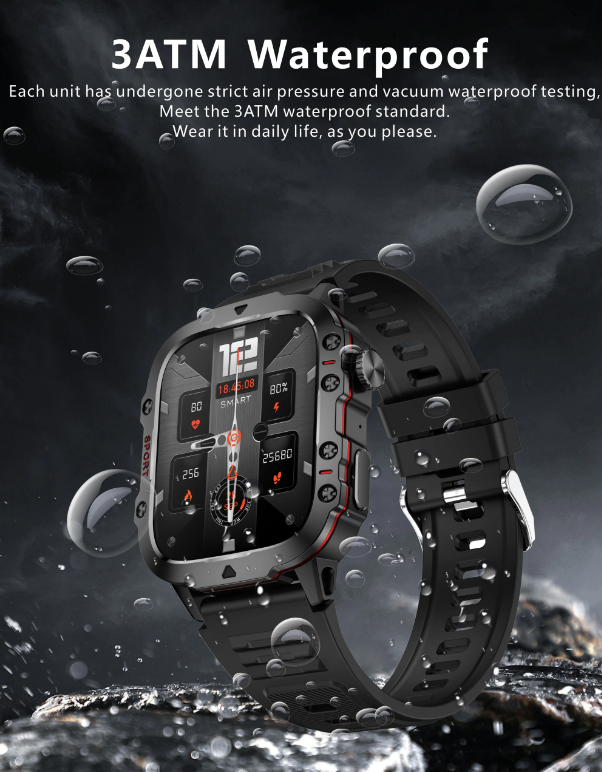 QX11 Reloj Inteligente para Hombre IP68 5ATM Rastreador de Fitness y Monitor de Salud para Deportes al Aire Libre con Llamada Bluetooth de 1.96" Smartwatch