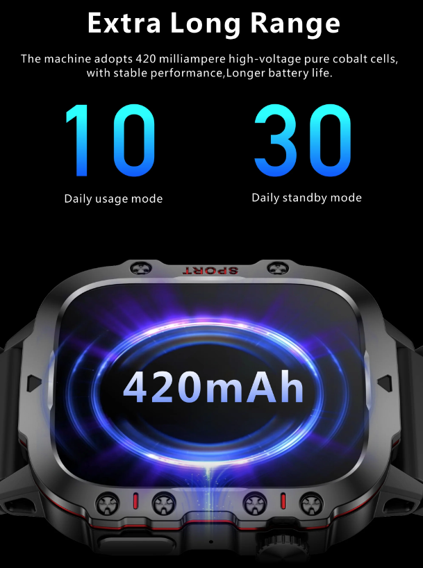 QX11 Reloj Inteligente para Hombre IP68 5ATM Rastreador de Fitness y Monitor de Salud para Deportes al Aire Libre con Llamada Bluetooth de 1.96" Smartwatch