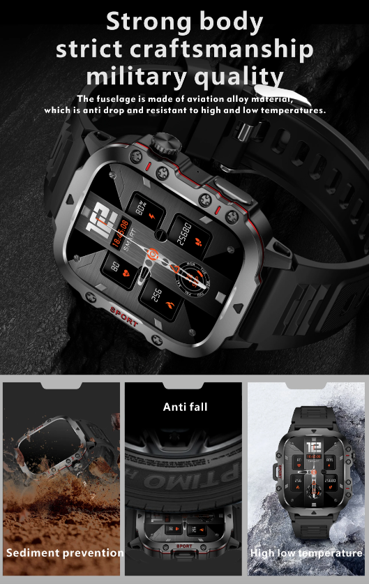 QX11 Reloj Inteligente para Hombre IP68 5ATM Rastreador de Fitness y Monitor de Salud para Deportes al Aire Libre con Llamada Bluetooth de 1.96" Smartwatch