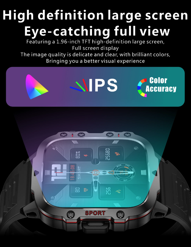 QX11 Reloj Inteligente para Hombre IP68 5ATM Rastreador de Fitness y Monitor de Salud para Deportes al Aire Libre con Llamada Bluetooth de 1.96" Smartwatch