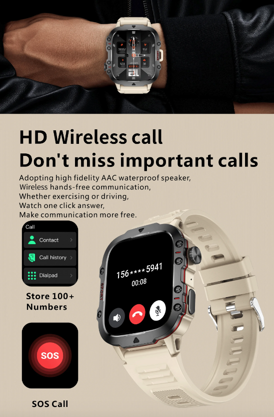 QX11 Reloj Inteligente para Hombre IP68 5ATM Rastreador de Fitness y Monitor de Salud para Deportes al Aire Libre con Llamada Bluetooth de 1.96" Smartwatch