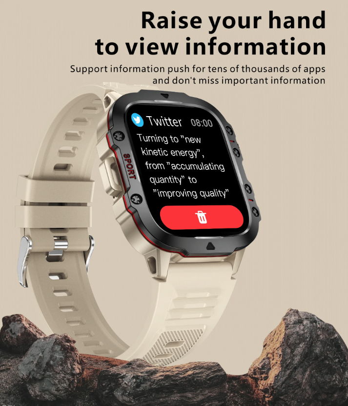 QX11 Reloj Inteligente para Hombre IP68 5ATM Rastreador de Fitness y Monitor de Salud para Deportes al Aire Libre con Llamada Bluetooth de 1.96" Smartwatch