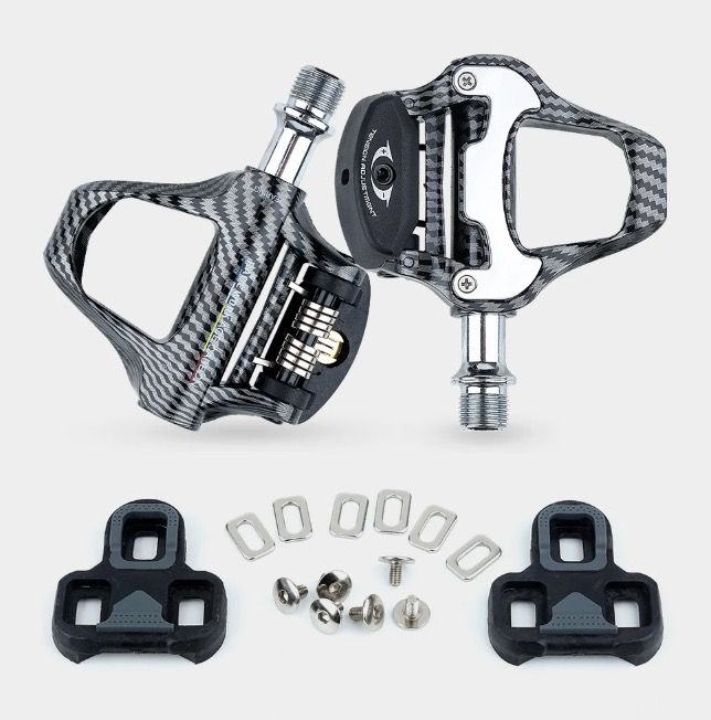 Pedal de bicicleta de carretera RACEWORK, ultra ligero, fibra de carbono, autoblocante, compatible con SPD Keo, ideal para entusiastas del ciclismo.