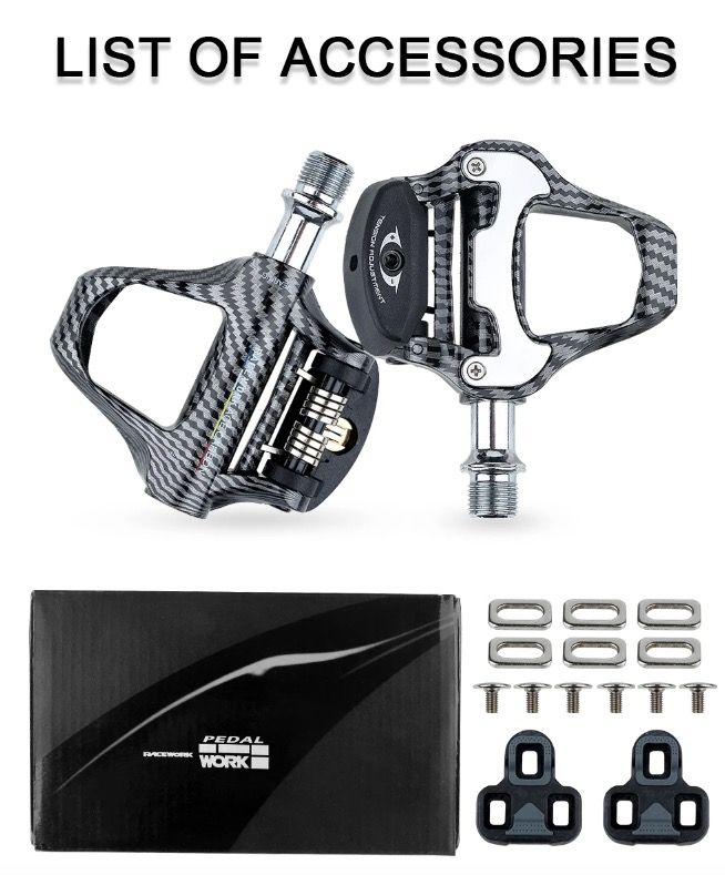 Pedal de bicicleta de carretera RACEWORK, ultra ligero, fibra de carbono, autoblocante, compatible con SPD Keo, ideal para entusiastas del ciclismo.