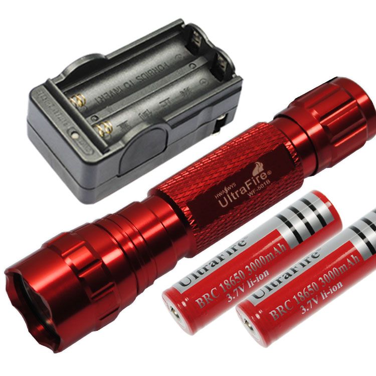 Linterna LED UltraFire 501B multicolor de 1300 lúmenes, 5 modos, recargable, luz táctica para exteriores, equipo de camping.