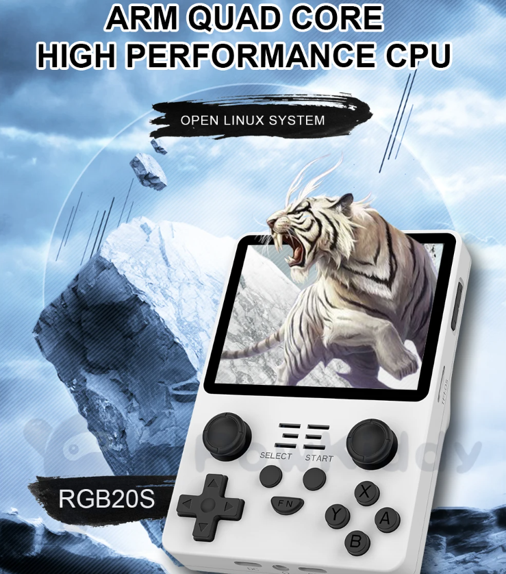 POWKIDDY RGB20S consola de juegos retro portátil con pantalla IPS 3.5’’ emuladores N64 PS1 juegos nostálgicos