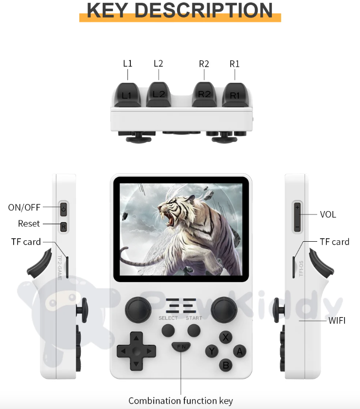 POWKIDDY RGB20S consola de juegos retro portátil con pantalla IPS 3.5’’ emuladores N64 PS1 juegos nostálgicos