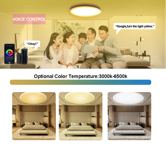 Lámpara de techo inteligente Tuya Zigbee de 24W RGBCW con iluminación dinámica para el hogar, compatible con Alexa y eficiente energéticamente.