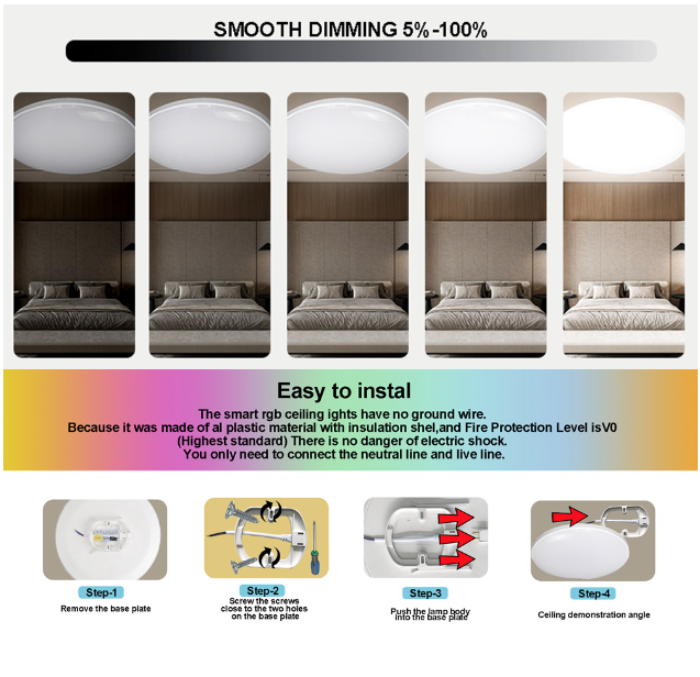 Lámpara de techo inteligente Tuya Zigbee de 24W RGBCW con iluminación dinámica para el hogar, compatible con Alexa y eficiente energéticamente.