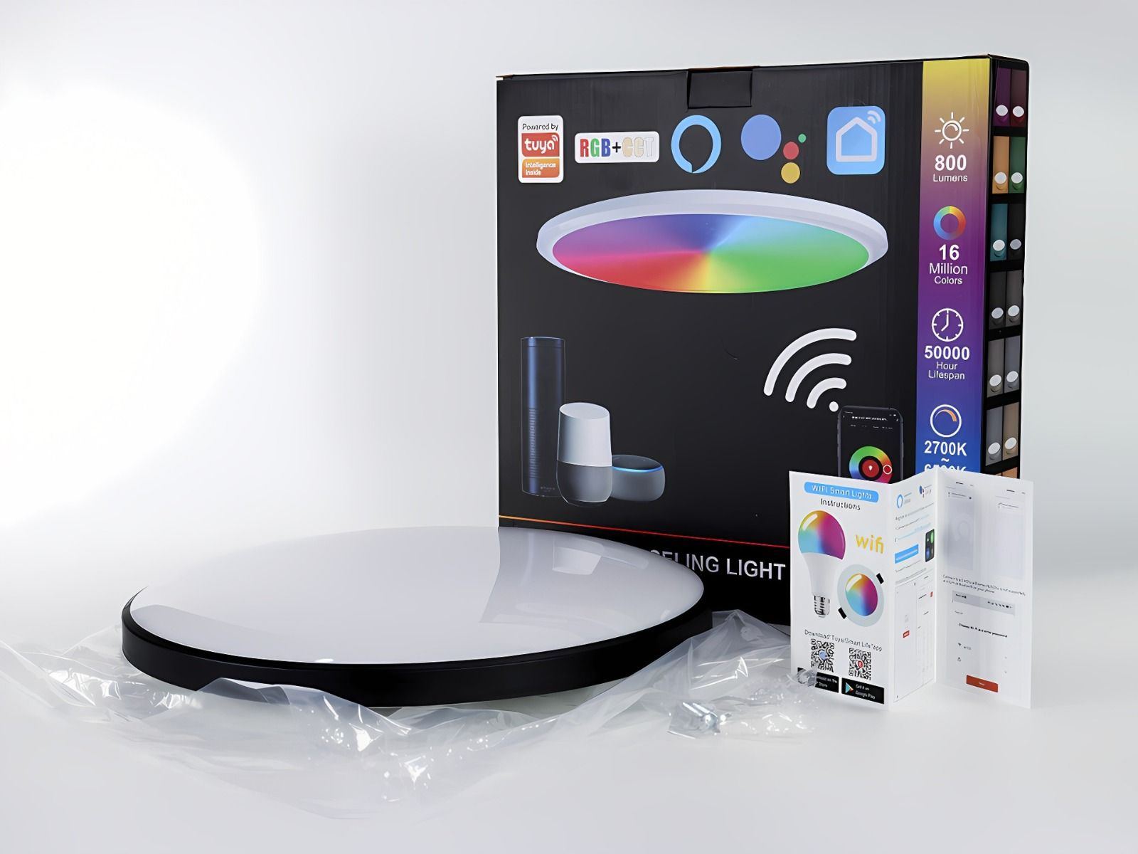 Lámpara de techo inteligente Tuya Zigbee de 24W RGBCW con iluminación dinámica para el hogar, compatible con Alexa y eficiente energéticamente.