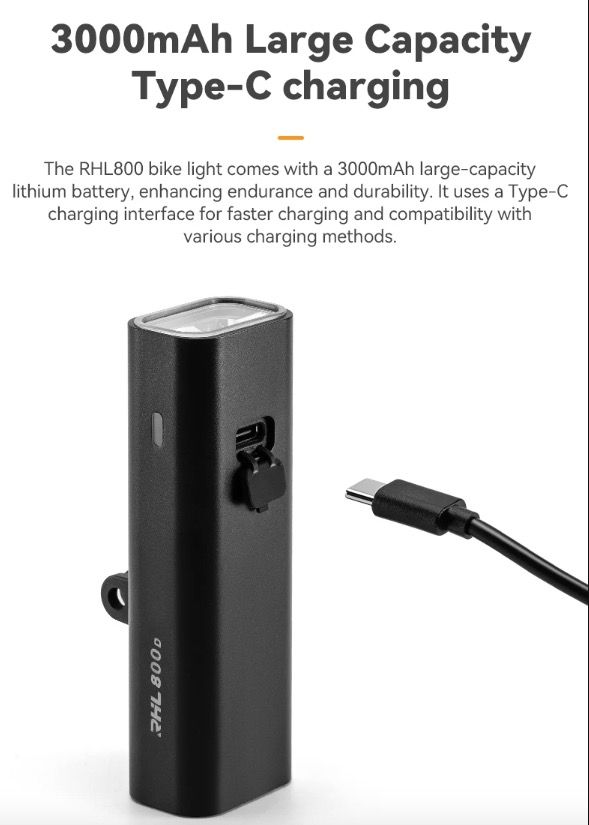 Luz delantera ROCKBROS RHL-1000LUMEN impermeable tipo C ciclismo nocturno LED 1000 lúmenes alta visibilidad