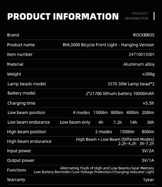 ROCKBROS RHL3000 luz de bicicleta LED 3000 lúmenes 10000mAH impermeable para MTB y ciclismo de carretera
