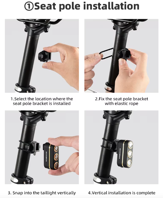 ROCKBROS Luz Trasera Inteligente Ciclista: Freno, Tipo-C, IP64. Seguridad Día/Noche en Carretera/Montaña