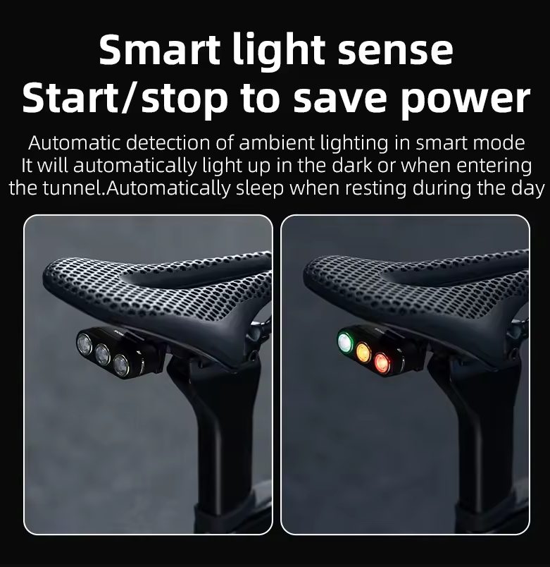 ROCKBROS Luz Trasera Inteligente Ciclista: Freno, Tipo-C, IP64. Seguridad Día/Noche en Carretera/Montaña