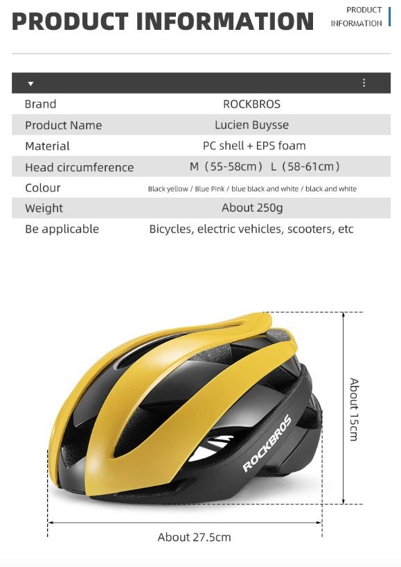 ROCKBROS Casco de bicicleta ultraligero Casco de ciclismo con tecnología anti-sudor Resistente a impactos para deportes al aire libre