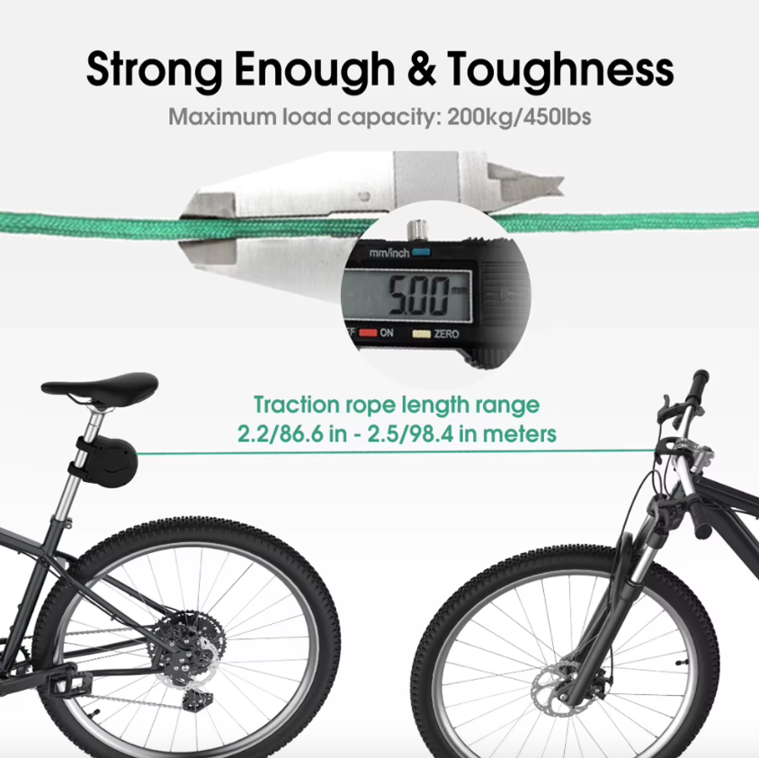 Cuerda de remolque para bicicleta flexible retráctil, tractor de bicicleta para niños, ciclismo de montaña, aventuras familiares, fácil instalación