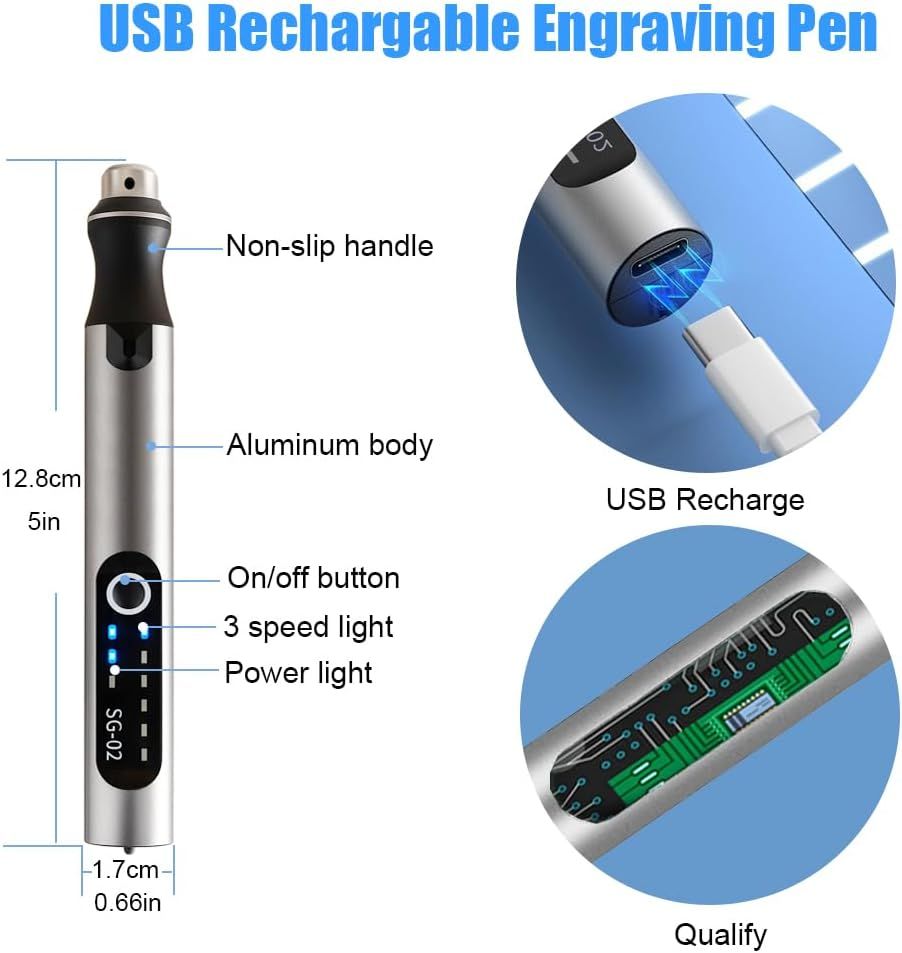 USB Rechargable Engraving Machines Pen with 35bits,Mini Electric Engraver Etching Machines Cordless Rotary Tools Engraved Jewelry Stone Metal Plastic Wood Resin Model