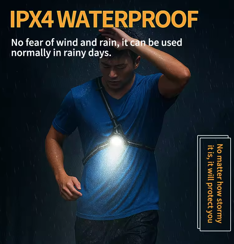 Luz de pecho LED para correr nocturno al aire libre, luz de advertencia trasera, ángulo de haz ajustable de 90°, impermeable, lámpara de seguridad ultra brillante