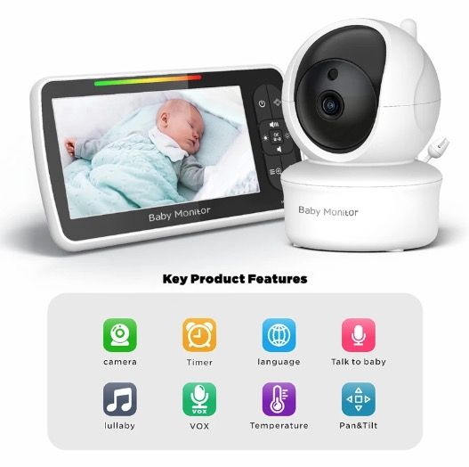 Monitor de bebé 5 pulgadas SM650 pantalla LCD grande visión nocturna seguridad inalámbrica cuidado infantil