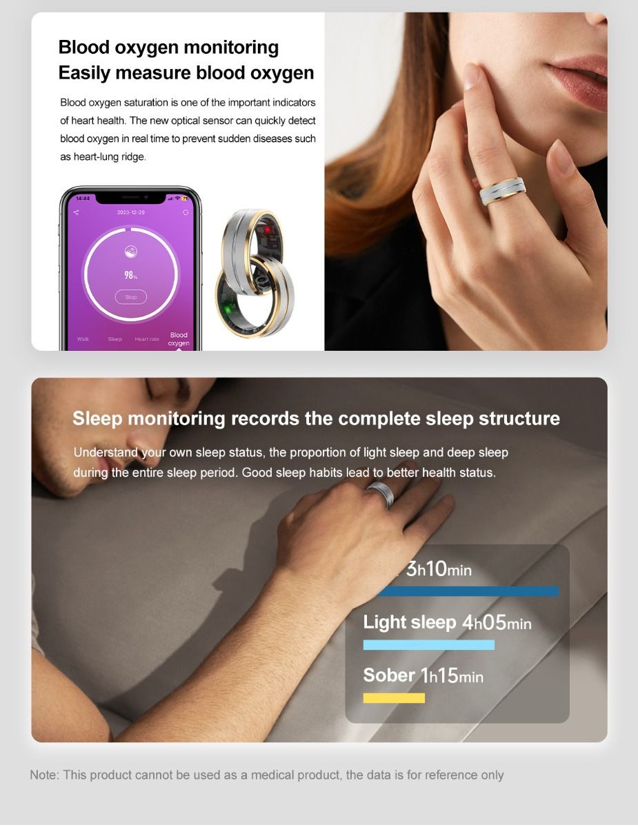 Anillo Inteligente Multifuncional entusiasta fitness y salud oxígeno en sangre tecnología portátil elegancia