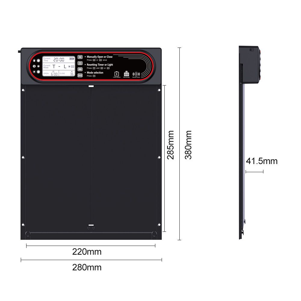 Puerta automática solar para gallinero con temporizador, sensor de luz y carga USB para una gestión avícola ecológica