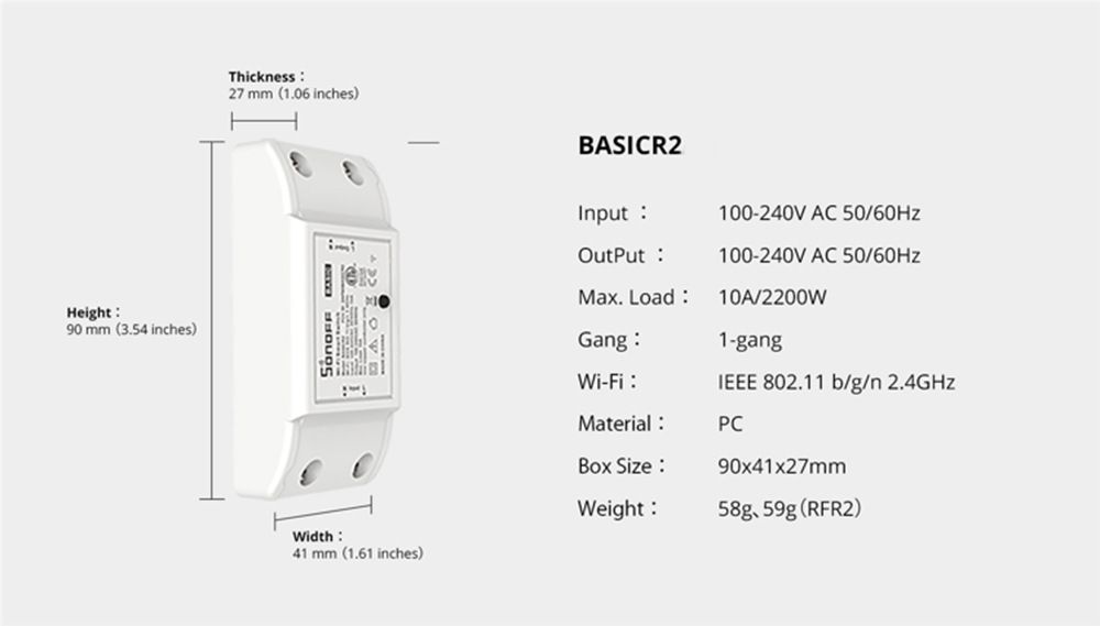 Módulo de interruptor WiFi SONOFF Basic R2 con control por voz para iluminación inteligente del hogar compatible con Alexa y Google