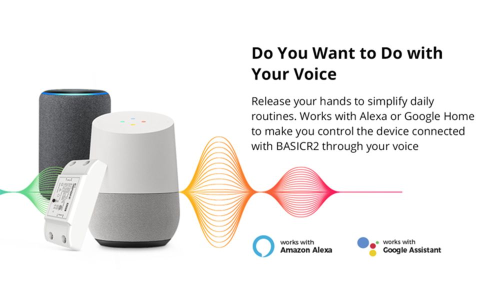 Módulo de interruptor WiFi SONOFF Basic R2 con control por voz para iluminación inteligente del hogar compatible con Alexa y Google