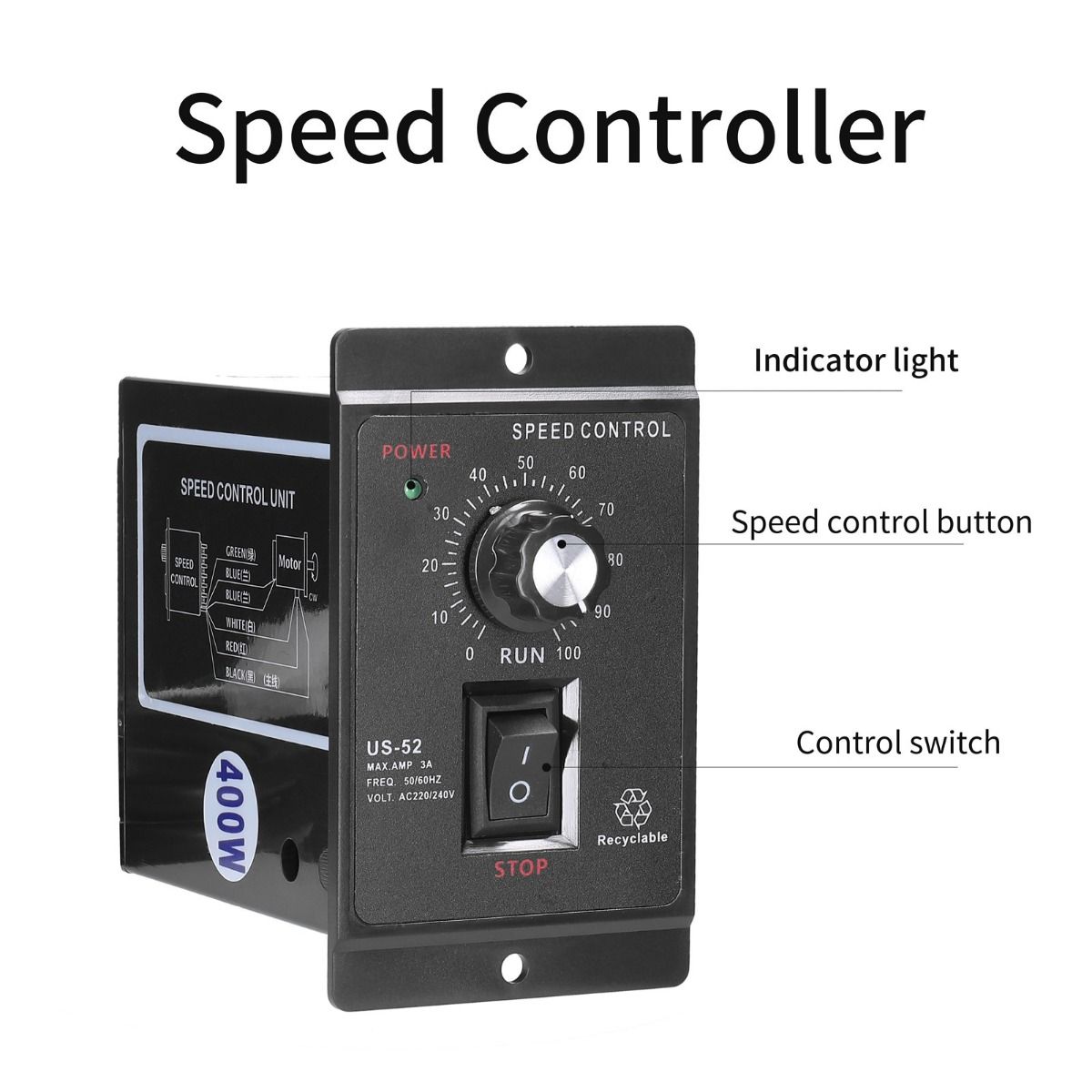 Controlador de velocidad AC portátil de 400W para control de motor de 220V con diseño de rotor avanzado y carcasa de ABS duradera