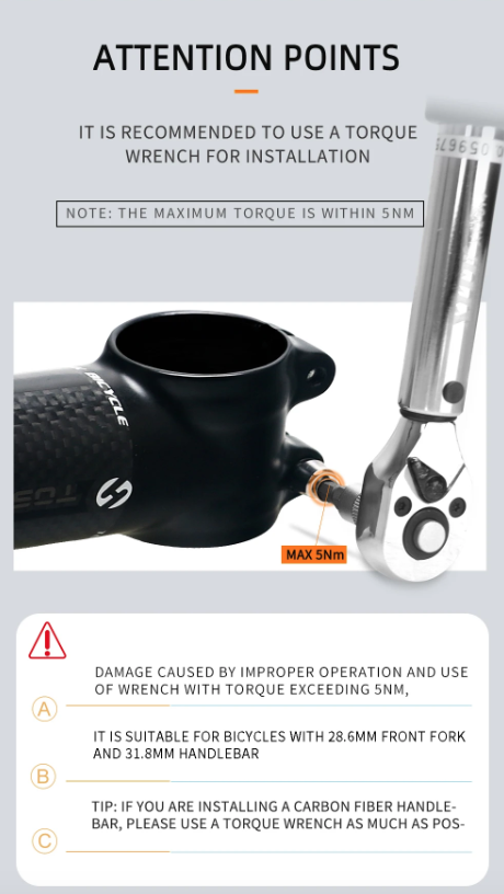 TOSEEK Potencia de manillar MTB 28.6mm Ángulo ajustable Aluminio ligero Carbono para entusiastas del ciclismo