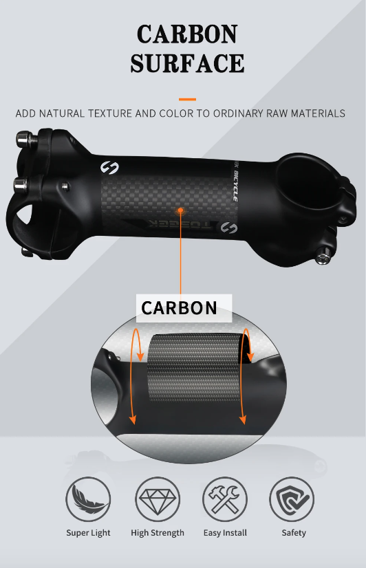 TOSEEK Potencia de manillar MTB 28.6mm Ángulo ajustable Aluminio ligero Carbono para entusiastas del ciclismo