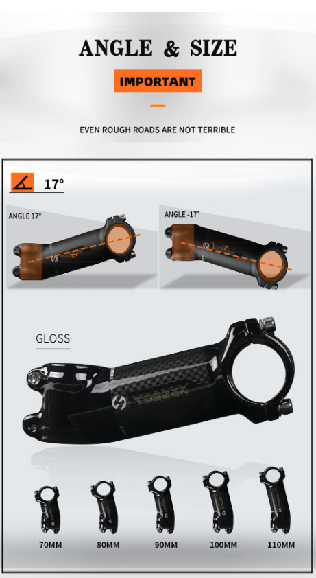 TOSEEK Potencia de manillar MTB 28.6mm Ángulo ajustable Aluminio ligero Carbono para entusiastas del ciclismo