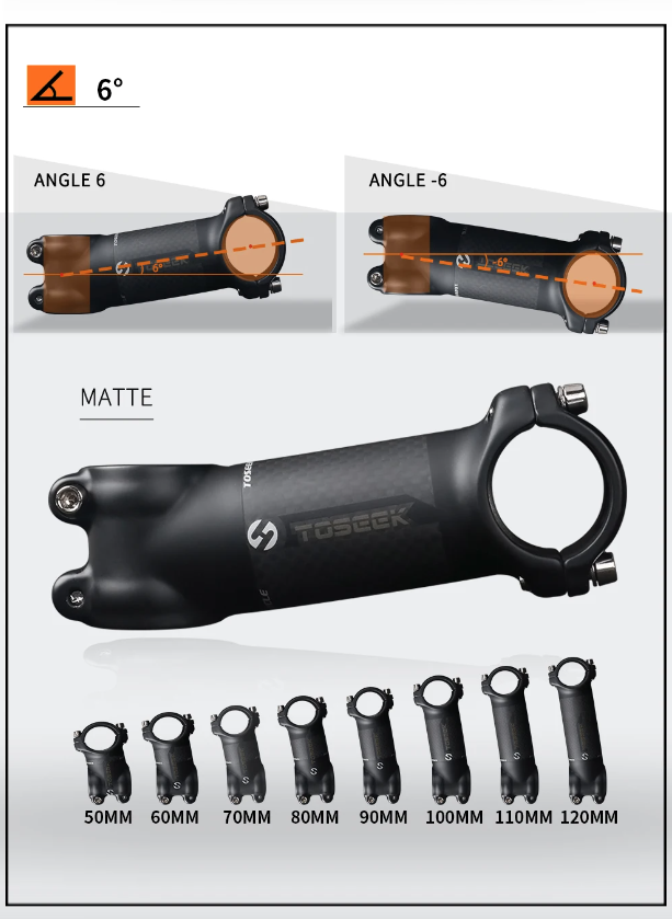 TOSEEK Potencia de manillar MTB 28.6mm Ángulo ajustable Aluminio ligero Carbono para entusiastas del ciclismo
